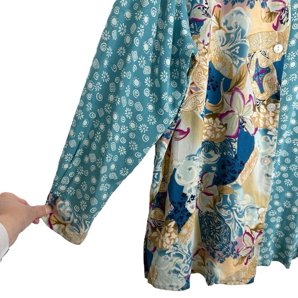 Koos of Course! 100% Silk Patchwork Print Button Front Shirt – Size 1X - Picture 5 of 12